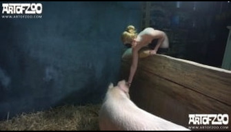 Zoo porno comme un cochon baise une fille et éjacule dans sa chatte